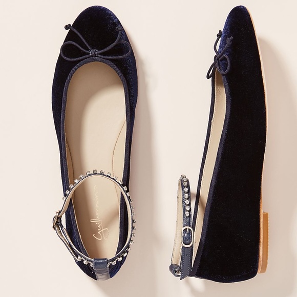 Guilhermina Embellished Velvet Ballet Flats US 8 - Picture 2 of 4